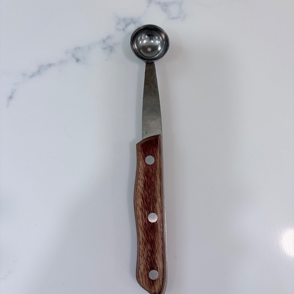 Vintage Melon Baller Stainless Steel Wood Handle Fruit Tool Made in Japan 6.5in
